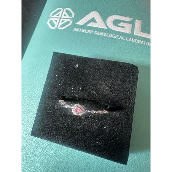 18K Solid White Gold VS Fancy Pink Diamond Ring W/ Certificate Sz 11 - Picture 6 of 9